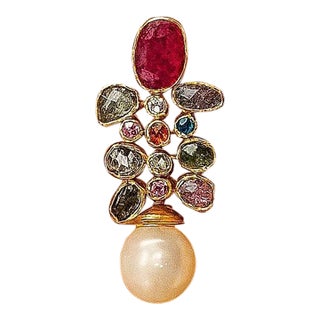Bochic "Capri" Vintage Ruby & Rose Cut Sapphire Earrings Set 18K Gold & Silver For Sale