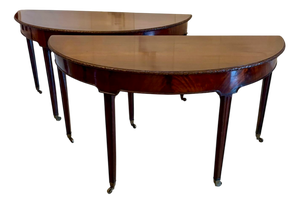Large Antique Victorian Mahogany Demi Lune Console Tables, 1850s, Set of 2