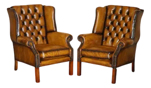 Fine Comfortable Chesterfield Wingback Brown Leather Armchairs, 1960s, Set of 2