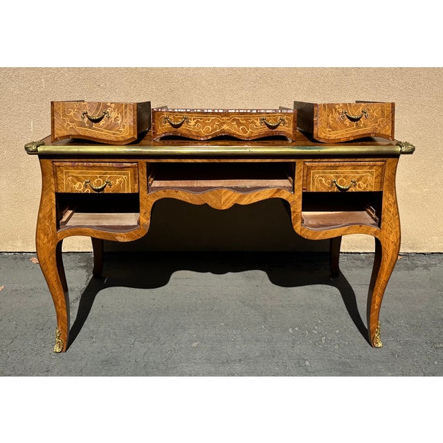 Antique French Louis XV Ormolu-Mounted Marquetry Bureau Plat Desk, Circa 1860 For Sale - Image 10 of 10