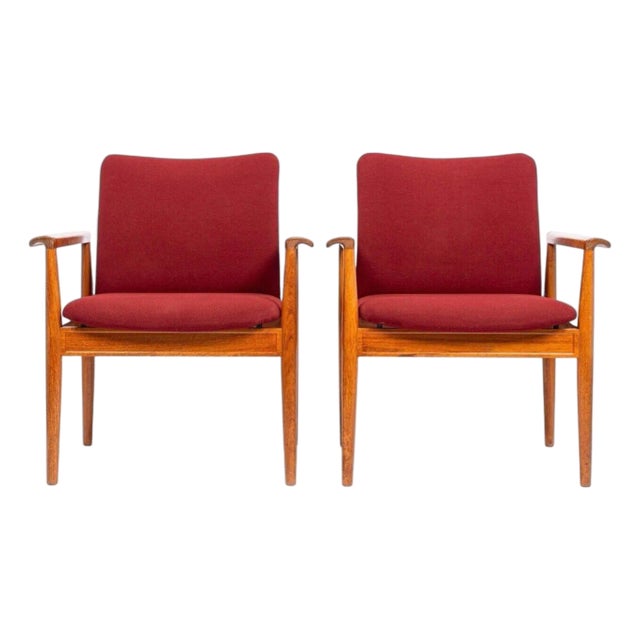 Danish Modern Red Diplomat Chairs by Finn Juhl for France & Daverkosen For Sale