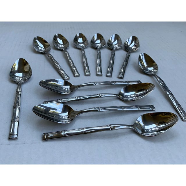Mid-Century Modern 1970s Vintage Stainless Steel Teaspoons Faux Bamboo, 12 Pcs For Sale - Image 3 of 5