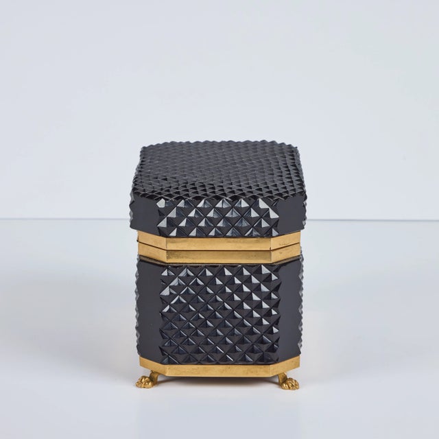1940s Black Cut Crystal Hinged Box For Sale - Image 4 of 9