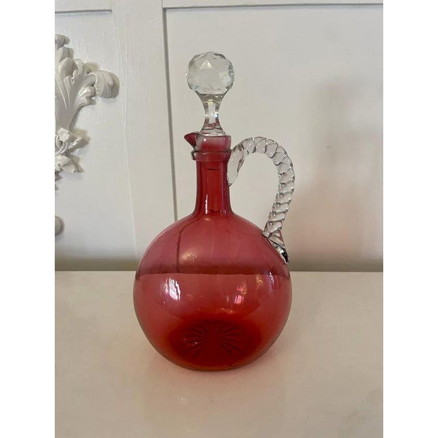 Glass Antique Victorian Cranberry Glass Decanter, 1860s For Sale - Image 7 of 7