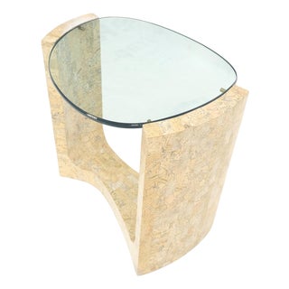 Kidney Organic Shape Thick Glass Top Tessellated Base Side End Lamp Table Stand For Sale