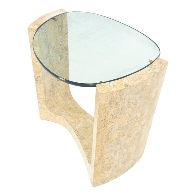 Kidney Organic Shape Thick Glass Top Tessellated Base Side End Lamp Table Stand For Sale