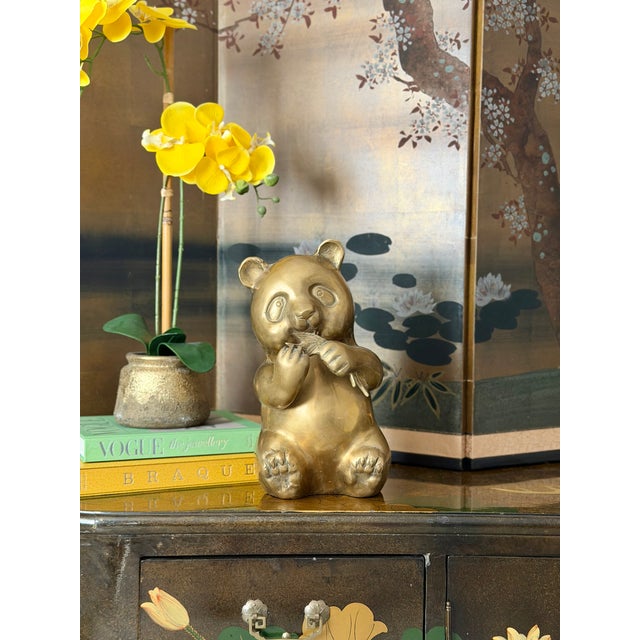 Vintage Brass Bronze Lucky Bamboo Panda Statue Sculpture Figure Dimensions (approximate): 13" TALL 7 1/4" WIDE 6 1/2" DEEP...
