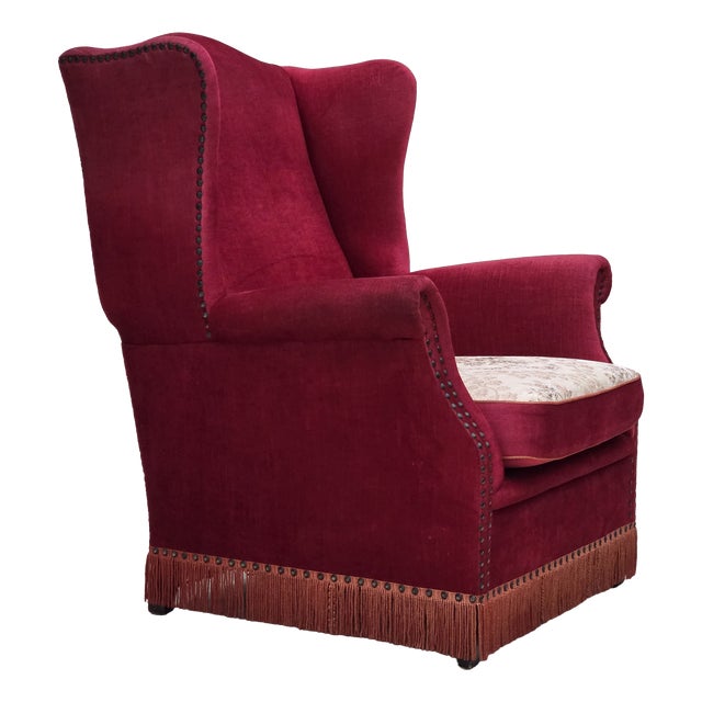 Danish Highback Lounge Chair in Velour with Ash Legs, 1970s For Sale