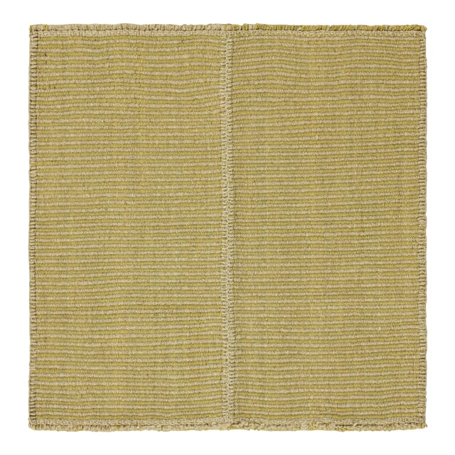 Rug & Kilim’s Contemporary Kilim With Textural Beige and Chartreuse Stripes For Sale