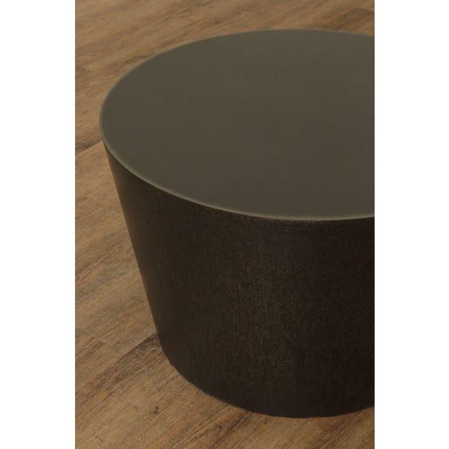 Modern Pair of Patinated Steel Round Drum Side Tables For Sale - Image 10 of 12