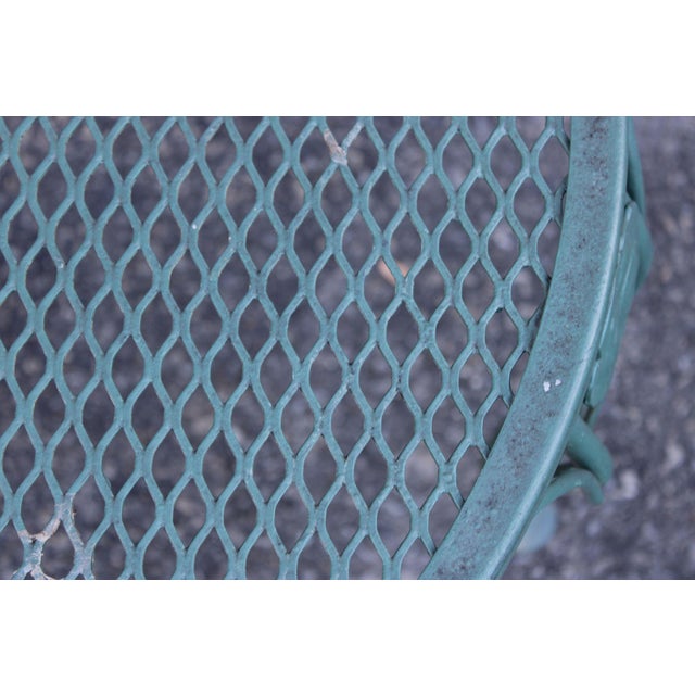 Wrought Iron Outdoor Round Mesh Top Patio Table With Floral Motif For Sale - Image 4 of 17