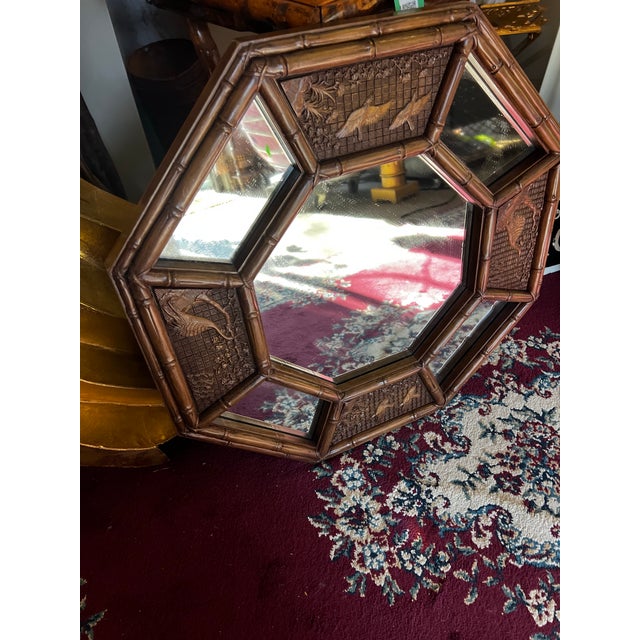Up for consideration is a beautiful vintage faux bamboo geometric Asian style wall mirror with bird accents. This would...
