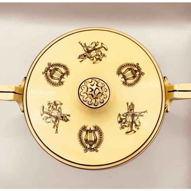 Mottahedeh Vintage Yellow Black Toile Creil Ware Covered Tureen Italian Porcelain For Sale - Image 4 of 18