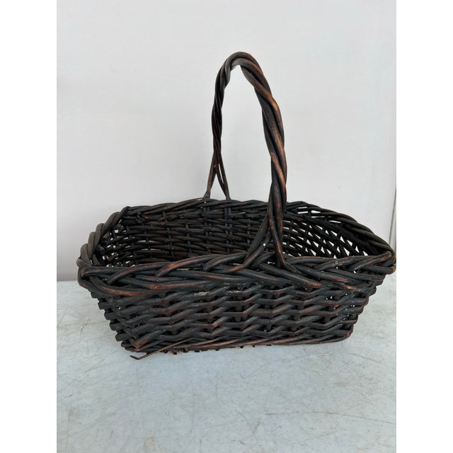 Rustic 1970s Black Twisted Vine Basket With Handle For Sale - Image 3 of 5