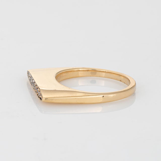 70s Diamond Square Ring Sz 5 Stacking Band Vintage 14k Yellow Gold Fine Jewelry For Sale - Image 4 of 6