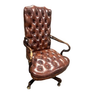 Late 20th Century Schafer Brothers Vintage Tufted Leather Executive Swivel Chair For Sale