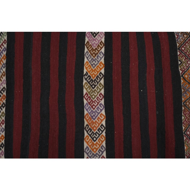Brick Red Striped Turkish Kilim Runner Rug For Sale - Image 8 of 12