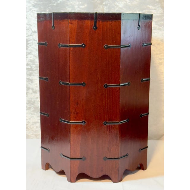 Vintage Korean Octagonal Wooden Cabinet With Merlot Finish, Black Hardware & Lock For Sale - Image 14 of 18