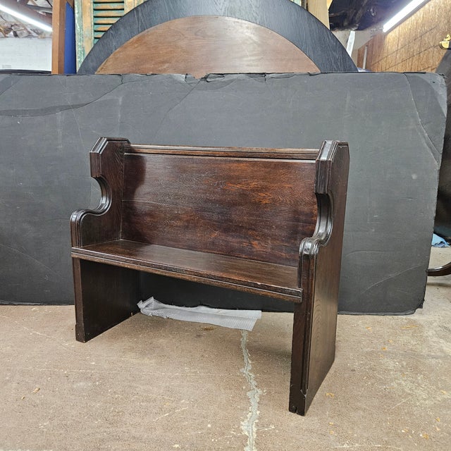 Late 19th Century Antique Oak English Church Pew Bench With Low Carved Arms For Sale - Image 5 of 13