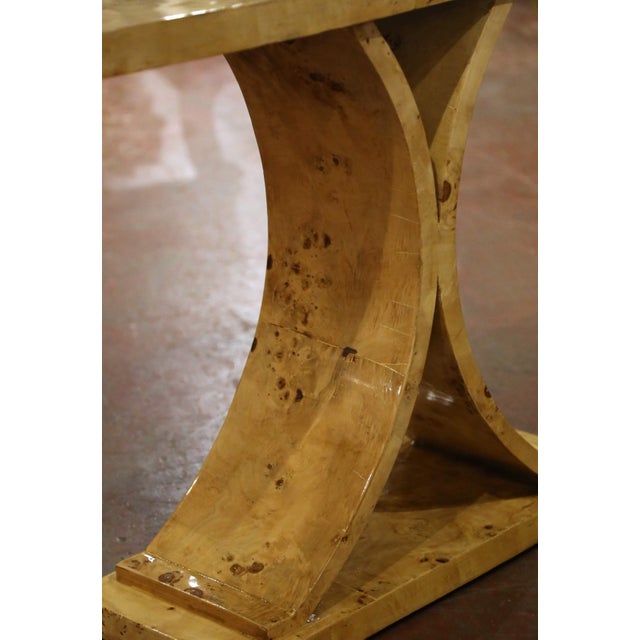 Tan Mid-Century French Art Deco Style Burl Elm Console Table For Sale - Image 8 of 9