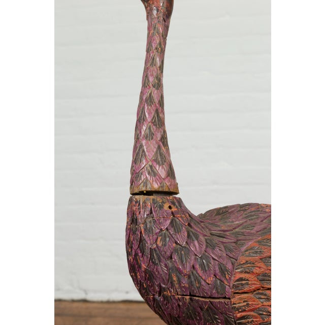 Indonesian Hand Carved Heron Sculpture with Purple, Orange and Black Tones For Sale - Image 11 of 13