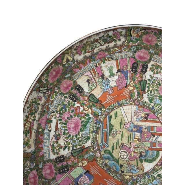 19" Vintage Large Chinese Famille Rose Porcelain Charger Plate For Sale - Image 10 of 17