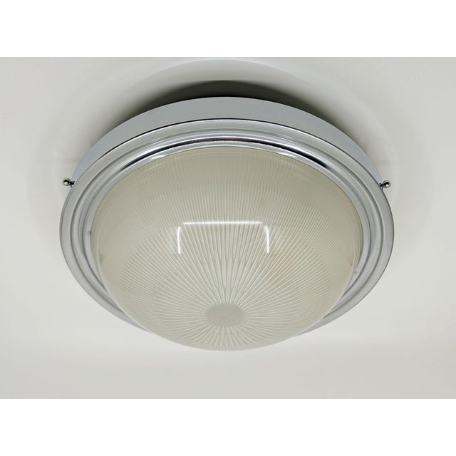 Italian Chrome Plated & Grey Metal, Molded Glass Ceiling Lamp, 1960s by Sergio Mazza for Artemide For Sale - Image 9 of 11