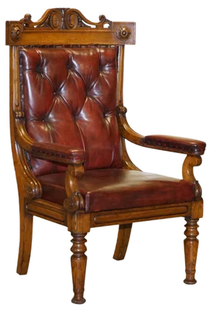 English Estate Oxblood Leather Throne Armchair, 1840s