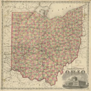 Antique Map of the State of Ohio by Titus, 1871