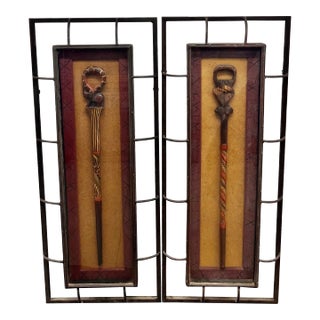 John-Richard Fine Art Iron Framed Hand Crafted African Walking Stick Shadow Wall Art Decor Box-A Pair For Sale