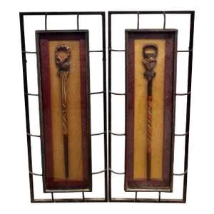 John-Richard Fine Art Iron Framed Hand Crafted African Walking Stick Shadow Wall Art Decor Box-A Pair