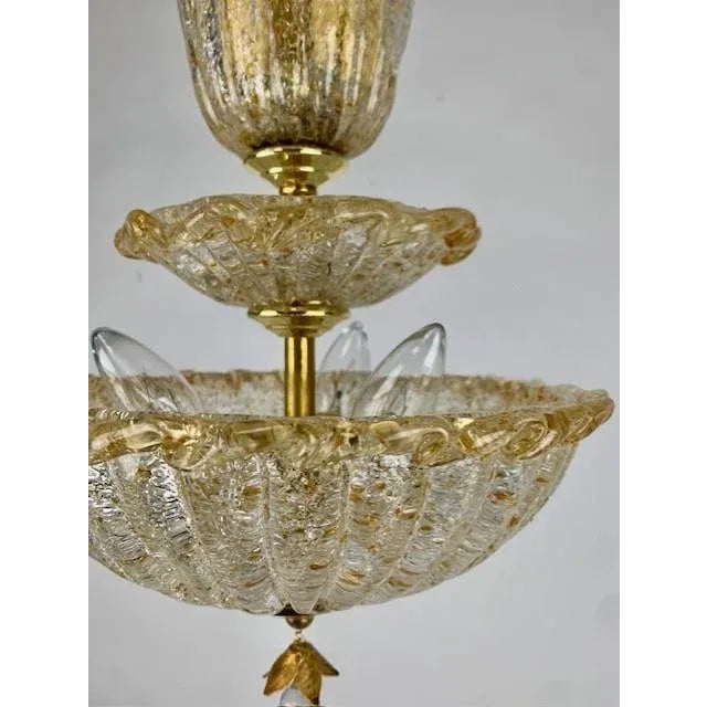 Gold Vintage Venetian Glass 3 Tiered Pendant Light With 5 Lights For Sale - Image 8 of 11