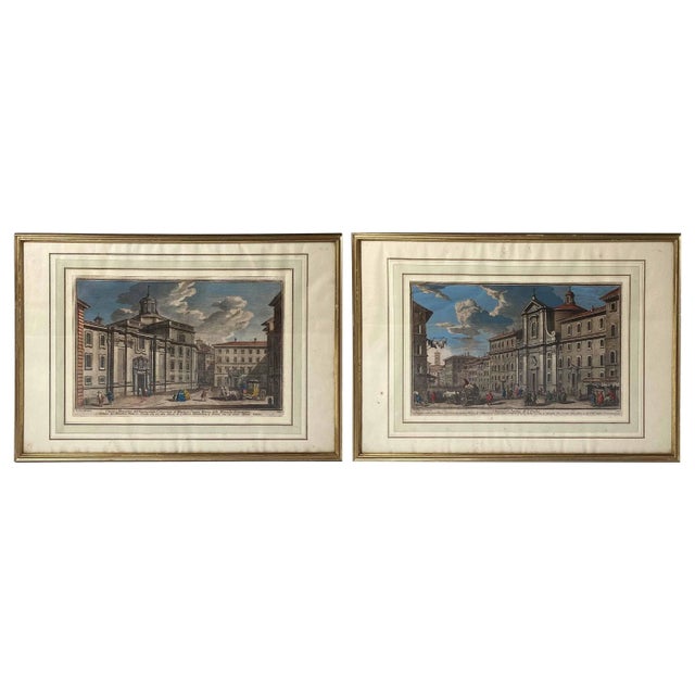 18th Century Hand Colored Engravings by Giuseppe Vasi Framed - A Pair For Sale - Image 13 of 13