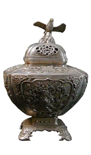 Silver Coating Artisitic Square Vase Shape Incense Burner Display