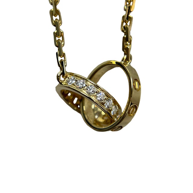 Cartier Baby Love Pave Diamond Interlocked Bands Necklace in 18k Yellow Gold For Sale - Image 14 of 15