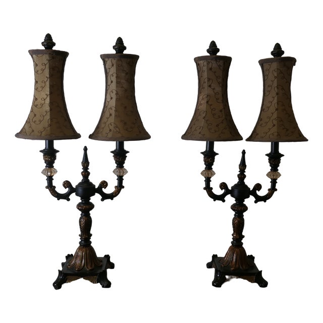 Large Art Deco Hollywood Regency Twin Table Lamps, 1970s, Set of 2 For Sale