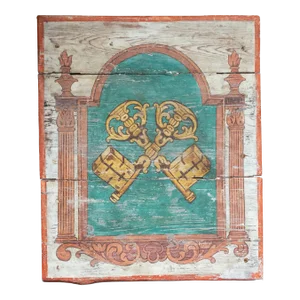 18th Century Italian Polychrome Painted Banking Bank Trade Sign With Crossed Keys