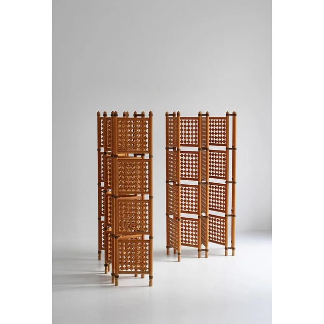 Brown Scandinavian Modern Screens or Room Dividers in Stained Beechwood, 1940s, Set of 2 For Sale - Image 8 of 18
