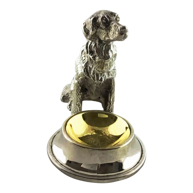 2000s Metal Retriever Dog With Dish Gilded Open Salt For Sale