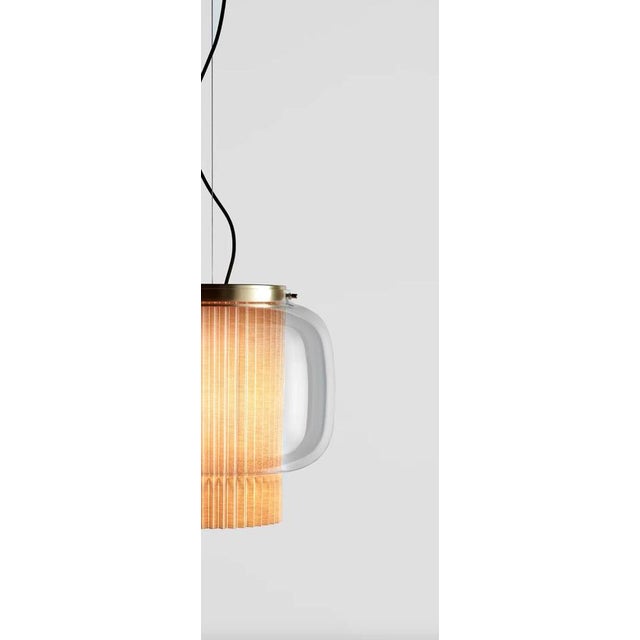 Metal Beige Textile Manila T Pe Suspension Lamp in Steel and Glass by Sebastian Herkner for Parachilna For Sale - Image 7 of 14