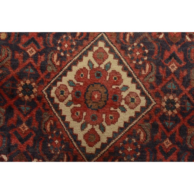Textile Hamedan Runner 3’4” X 10′ Blue Wool Semi-Antique Tribal Hand-Knotted Rug For Sale - Image 7 of 14