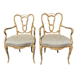 A Pair of Italian Faux Bamboo Arm Chairs For Sale