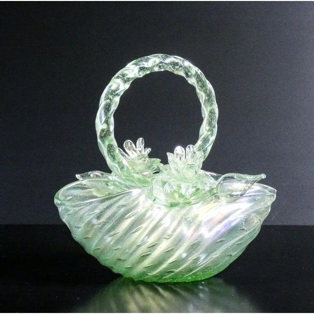 Basket in Opalescent Blown Glass attributed to Archimede Seguso, 1950s For Sale - Image 6 of 11