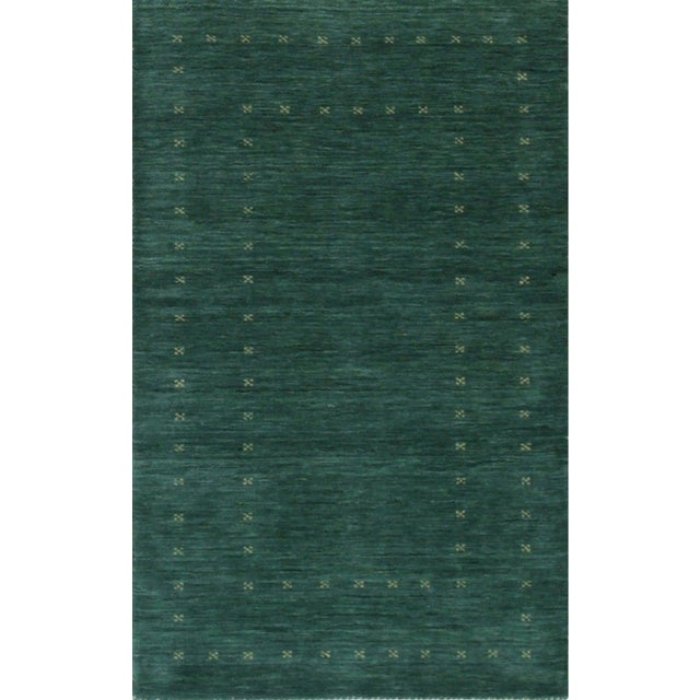 Traditional 4x6 Sloane Ava Green Solid Geometric Modern Hand Knotted Wool Carpet Rug For Sale - Image 3 of 6