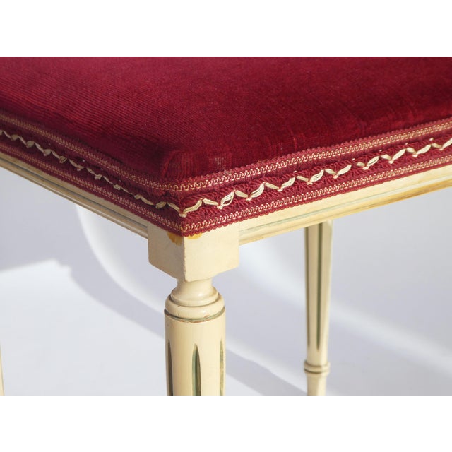 Wood French Louis XVI Style Wooden Bench with Red Velvet, 1960s For Sale - Image 7 of 8