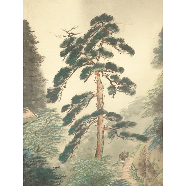 Tall Vintage Japanese Panel Screen Picture Forest Landscape and Signed For Sale - Image 10 of 18
