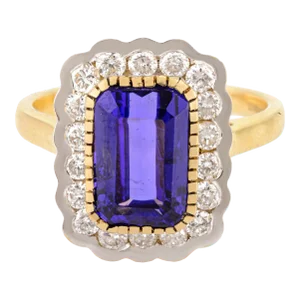 Contemporary Art Deco Style 2.36 Carat Tanzanite and Diamond Cluster Ring Size 3