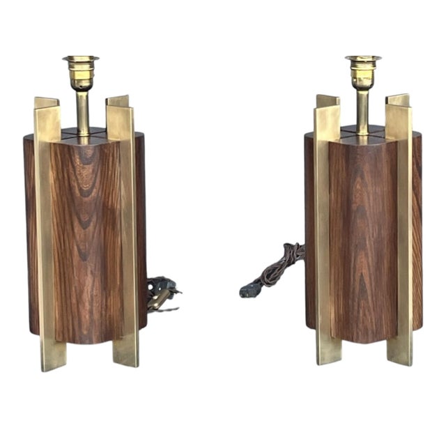 Coffee 1960s Sculptural Mid-Century Modern Table Lamps in Wood & Brass - a Pair For Sale - Image 8 of 14