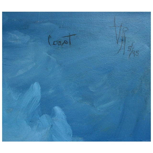 Vibrant oil on canvas abstracted coastline landscape by California artist Virginia Sevier Rogers (American, 1917-2015),...