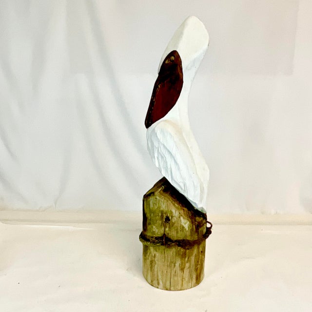 Vintage Coastal Folk Art Hand-Carved Pelican Sculpture From a Wooden Pier Post. For Sale - Image 11 of 13